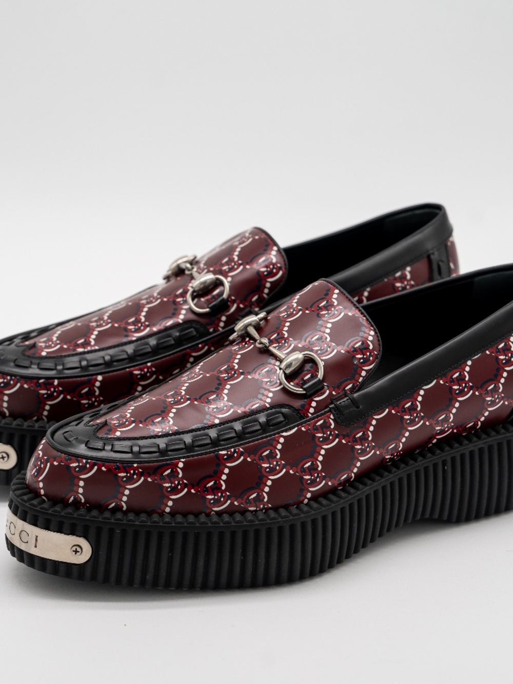 size 9.5G 10 US Gucci Horsebit Creeper Loafers Shadow Red GG Leather